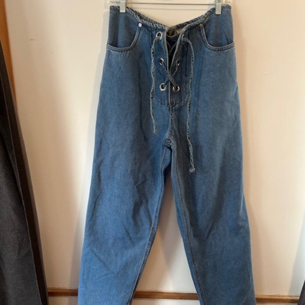 Andrew's Blues Vintage drawstring front back zip flare leg, size 14